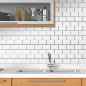 Latitude Run Agha Glossy Subway Metro Classic Brick 3D Tile Sticker 30.5 x 15.4cm White/Black Bathroom