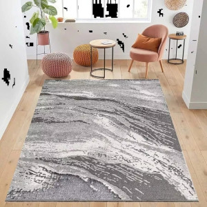 Ivy Bronx Abstract Shag Area Rug Gray Rectangle 200 x 290 cm