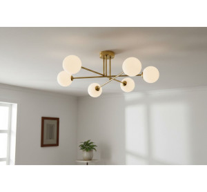 Firstlight Glass Flush Mount Brushed Brass/Opal White 25.5cm H X 63.5cm W X 63.5cm D