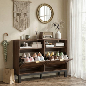 17 Stories 8 Pair Shoe Storage Cabinet Rustic Brown/Black 8