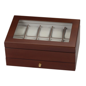 Symple Stuff Wood Watch Box + Drawers Walnut 13cm H X 30cm W X 20cm D