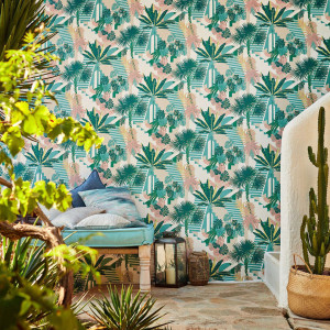 Clarke & Clarke Jane X Clarke and Clarke Malindi 10.05m x 52cm Metallic Wallpaper Roll Mineral/Blush