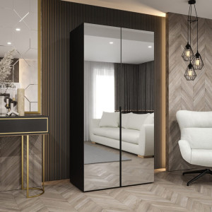 Latitude Run Blina 2 Door Manufactured Wood Wardrobe Black 100cm W X 52cm D
