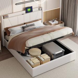 Latitude Run Upholstered Ottoman Storage Bed Beige European Kingsize (160 x 200 cm)