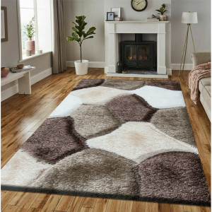 Ivy Bronx Abiola Geometric Shag Area Rug Brown/Beige Rectangle 200 x 290cm