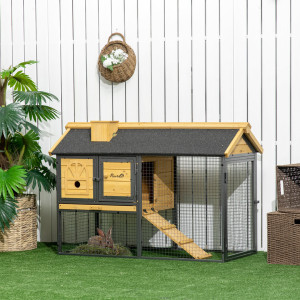 HOMCOM Weather Resistant Rabbit Run with Ramp Matte Black 203.2cm H X 304.8cm W X 140.97cm D