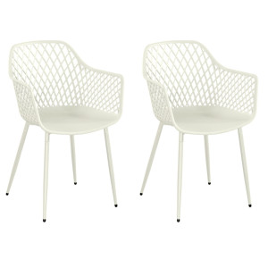 Metro Pair of Lattice Bistro Garden Armchairs, Patio Dining Off-White