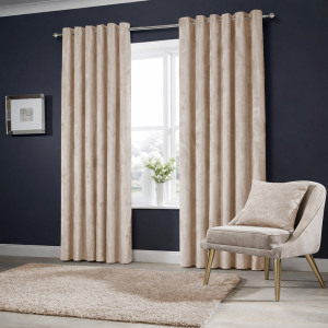 Fairmont Park Winkel Premium Velvet Eyelet Ready Made Thermal Drapes & Curtains Beige (168 Width X 183 Height) cm