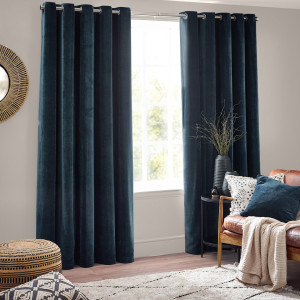 Yard Heavy Chenille Blackout Curtain Panel Pair Navy 168cm Width x 183cm Drop