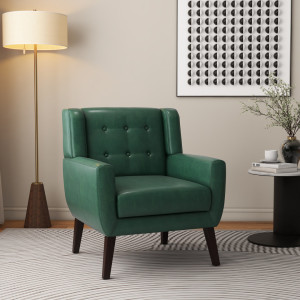 Pia Ricco Jaqueze 73.2Cm Wide Tufted Armchair Green Faux Leather 90cm H X 74cm W X 75cm D