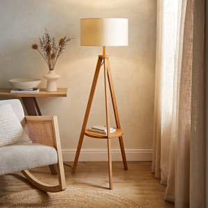 East Urban Home 148cm Satin Tripod Floor Lamp Beige 148cm H X 55cm W X 50cm D
