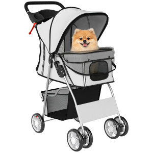 PawHut Foldable Pet Stroller Gray 102cm H X 77cm W X 44cm D