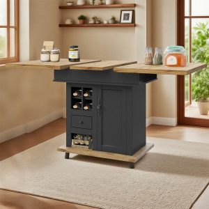 Brayden Studio Wood Kitchen Island Black 76cm H X 142cm W X 79cm D