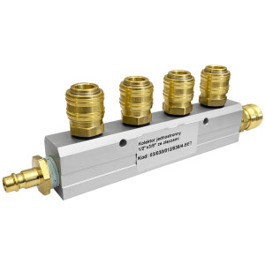 Kolektor jednostronny rozdzielacz pneumatyczny 4 wyjścia 1/2"x3/8" ze złączami
