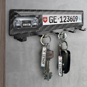 Luxus Schlüsselbrett schwarz gepulvert Carbon mit deinem Automodell und Kennzeichen! Schlüsselboard personalisiert Auto - auto4style
