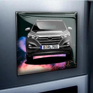 Magnet Viereckig Rahmenlos-M Feuer mit deinem Automodell und Kennzeichen! Auto-Magnet Personalisiert Kühlschrankmagnet Dein Auto Automagnet