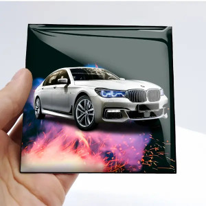 Magnet Viereckig Rahmenlos-S Feuer mit deinem Automodell und Kennzeichen! Auto-Magnet Personalisiert Kühlschrankmagnet Dein Auto Automagnet