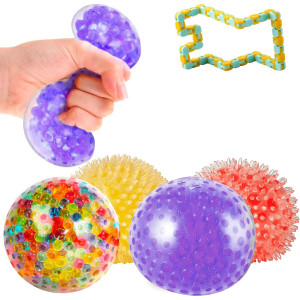 Water Beads Stress Balls & Wacky Track Set – Includes 4 Colorful Squeeze Balls