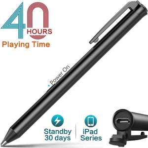Rechargeable Active Stylus Pen for iPad – Black, 40 h Continuous Use, Replaceable Rubber Tips, Broad iPad Compatibility