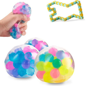 4-Pack DNA Stress Balls + 48-Link Wacky Track – Non-Toxic Fidget Set for Kids &amp; Adults, Sensory Squeeze &amp; Snap Toys for Focus &amp; Anxiety Relief