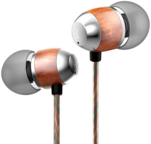 Apie Hand-Crafted Wooden In-Ear Noise-Cancelling Headphones with Deep Bass, Built-in Mic &amp; Universal 3.5 mm Jack