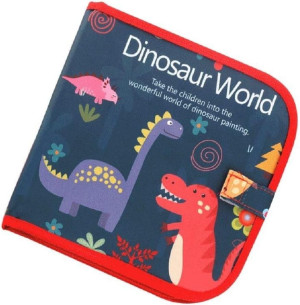 Portable Dinosaur Coloring Board – 21.5 cm Erasable Drawing Book, Travel-Friendly, Mess-Free Doodle Pad for Toddlers &amp; Kids (Red &amp; Navy)