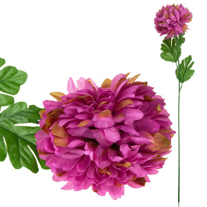 CV14384-5 CHRYZANTEMA GAŁĄZKA 70cm SZTUCZNE KWIATY DO STROIKA DUŻY KWIAT 13cm NA GRÓB PURPUROWA