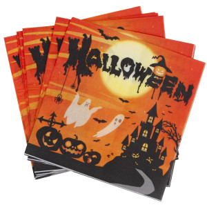 Serwetki papierowe jednorazowe, wzór Halloween, z duszkami, z nietoperzami, zestaw 10szt.