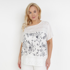 Biało-Granatowa Bluzka Antesio, biały, tkanina, Born2be, damski, letni, rozmiar 2XL