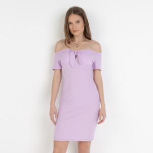 Liliowa Sukienka Bolimei, fioletowy, dzianina, Born2be, damski, letni, rozmiar S