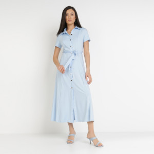 Rochie albastru deschis stil cămașă legată în talie Ophieithe, albastru, tricot, Born2be, femei, vară, mărimea S