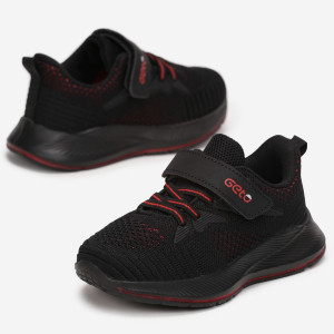 Czarno-Czerwone Buty Sportowe Timeia, czarny, materiał tekstylny, Born2be, dziewczęce, przejściowy, rozmiar 26