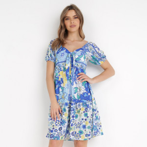 Rochie Alb-Bleu Ampea, albastru, material țesut, Born2be, femei, vară, mărimea S