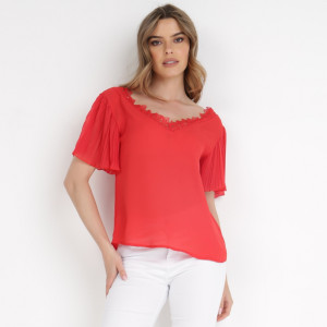 Bluză Roșie Aedadia, roșu, material țesut, Born2be, femei, vară, mărimea S