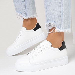 Biało-Czarne Sneakersy Iolusa, biały, imitacja skóry, Born2be, damski, przejściowy, rozmiar 37