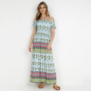 Jasnoniebieska Sukienka z Wiskozy Nesone, niebieski, tkanina, Born2be, damski, letni, rozmiar M
