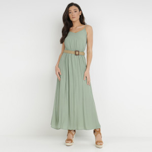 Rochie Verde cu Cordon Chrysaleia, verde, material țesut, Born2be, femei, vară, mărimea L