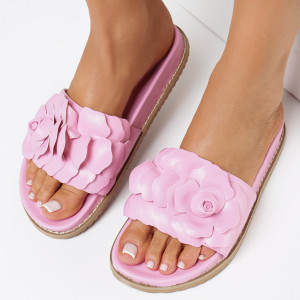 Papuci Fucsia, roz, imitație de piele, Born2be, femei, vară, mărimea 36
