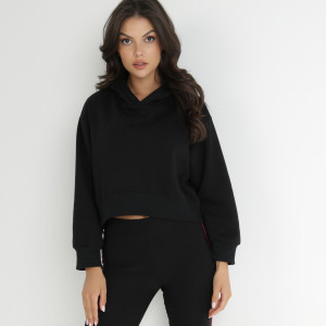 Czarna Bluza z Kapturem Kilinoron, czarny, dzianina, Born2be, damski, zimowy, rozmiar L