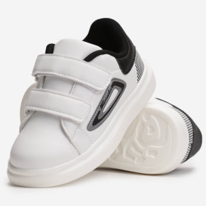 Biało-Czarne Buty Sportowe ze Skórzaną Wkładką na Rzepy, biały, imitacja skóry, Born2be, dziewczęce, przejściowy, rozmiar 28