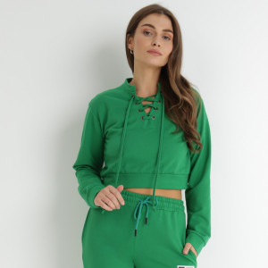 Bluză Verde Crop Top cu legătură Kassima, verde, tricot, Born2be, femei, tot anul, mărimea L