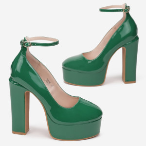 Pantofi cu toc Verzi, verde, imitație de piele lăcuită, Born2be, femei, de tranziție, mărimea 36