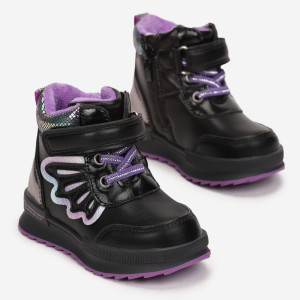 Botine Negre cu Velcro Issa, negru, imitație de piele, Born2be, fetişcană, iarnă, mărimea 23