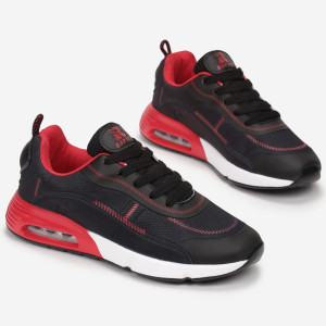Czarno-Czerwone Sneakersy Tryxyla, czarny, materiał tekstylny, Born2be, męski, przejściowy, rozmiar 38