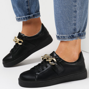Czarne Sneakersy Artaera, czarny, imitacja skóry, Born2be, damski, przejściowy, rozmiar 36