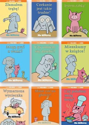 pakiet 9 x Mo Willems + przesyłka GRATIS! Mieszkamy w książce, Złamałem trąbę, Mogę grać z wami?, Czy polubisz moją breję?, Czy umiem się dzielić?, Cz