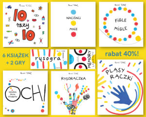 Zestaw KREATYWNY Tulleta - 6 książek + 2 gry + kurier GRATIS! Naciśnij mnie, Rysorączka, Figle migle, OCH, Pląsy rączki, 10 razy 10, Rysogra, MemoLabi