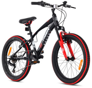 Rower dla chłopca 20 cali 6 biegów Shimano amortyzator szerokie opony Revoshift Tiger Bike czarny czerwony