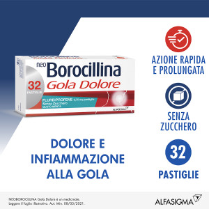 Neoborocillina Neo Borocillina Gola Dolore 8,75 mg Menta Senza Zucchero 32 Pastiglie