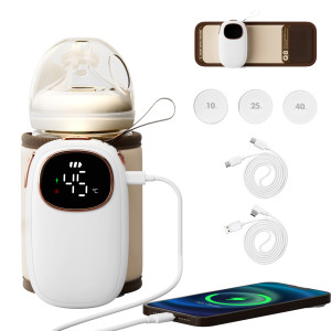 Tuttipullon lämmitin - Langaton lämpölaukku - 5000 mAh Akku, 6 Tasoa, USB‑C, Matkakäyttöön, Yleismalli, Leijonakuosi - Valkoinen